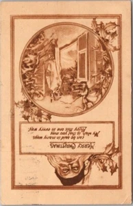Postal de colección FELIZ NAVIDAD SANTA CLAUS / Pretty Lady at Gate - 1915 Cancelar - Imagen 1 de 2