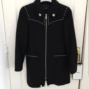 Zara Black Premium Wool Studded Military Style Coat Women’s Size Small - Picture 1 of 3