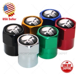 Hex Punisher Skull Logo Car SUV Wheels Tire Air Valve Caps Stem Dust Cover Sport - Picture 1 of 11