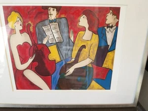 Linda Le Kinff Signed Serigraph Print Colorful Quartet of Musicians 1998 artwork - Picture 1 of 4