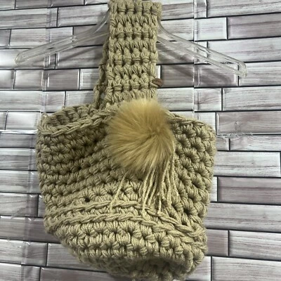 Bolso Cartera Crochet Beige 12x8 Fondo Redondo Pom Pom Bolso de Mano Hecho a Mano Nuevo Foto 1 de 4