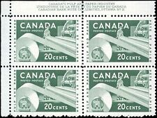 Canada Mint NH VF 20c Scott #362 Block of 4 1956 Paper Industry Stamps