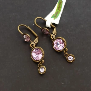 Michal Negrin Earrings Light Purple Dainty Crystals Geometric Minimalist Round - Picture 1 of 12