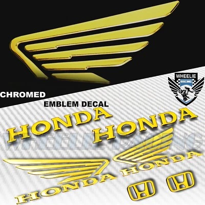 GUARDABARROS/CARENADO 3D ALA LOGO EMBLEMA+LOGOTIPO Y LETRA PEGATINA PARA HONDA CROMO DORADO Foto 1 de 4