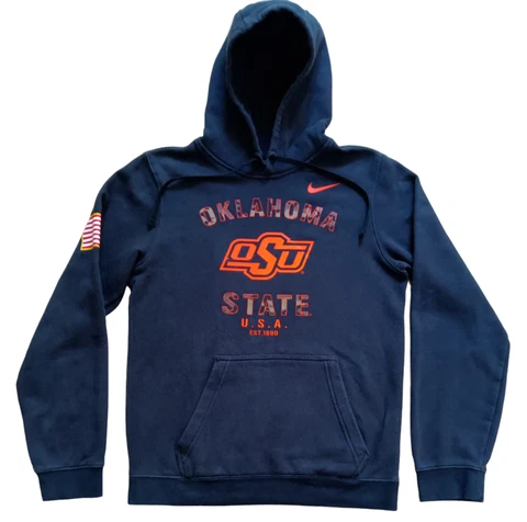Nike Oklahoma State University OSU Hoodie Men's Small Black USA Camo Lettering Cover