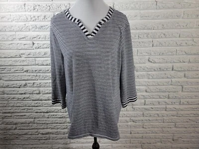 Chicos Weekends Womens Top 3XL Plus Knit 3/4 Sleeve Pockets Black Stripe Casual - Image 1 of 4