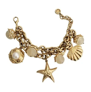 Vintage GIVENCHY Signed Gold Tone Seashell Starfish CHARM Runway Bracelet *RARE* - Picture 1 of 8