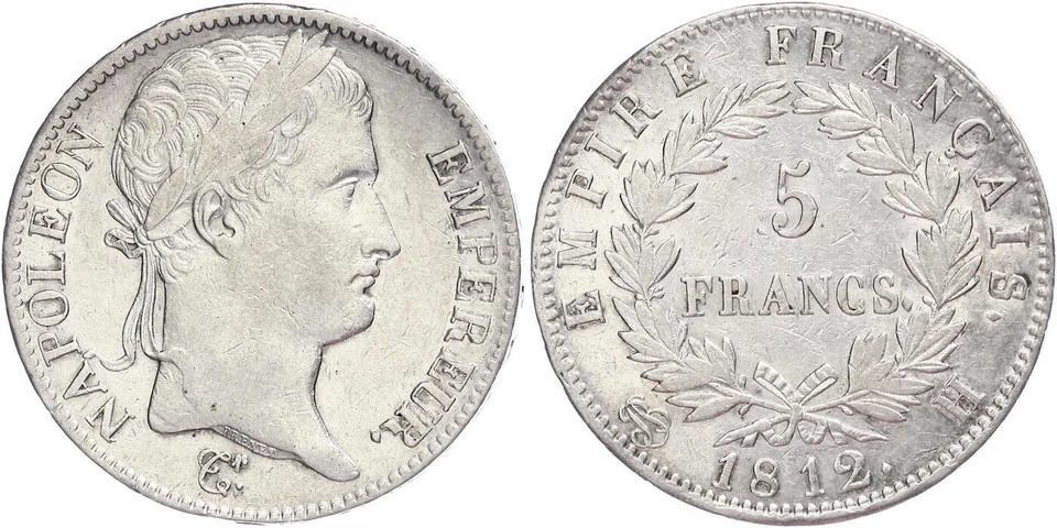FRANCE , SILVER 5 FRANCS 1812 H NAPOLEON BONAPARTE - LA ROCHELLE (MS-3) , RARE - Image 1 of 1