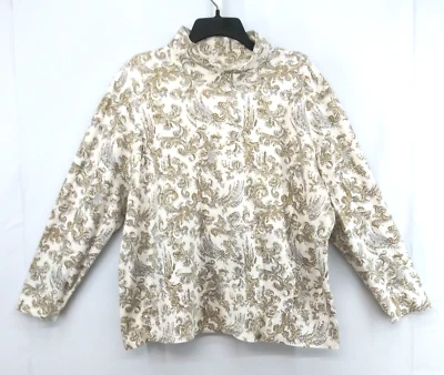 Camisa Laura Scott Mujer Talla Grande 20/22W Blanco Marrón Paisley Manga Larga Top Foto 1 de 4