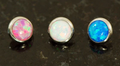 3 Pc 14G Surgical Steel Internal Threaded Flat Dermal Anchor Opal Top  - Image 1 of 4