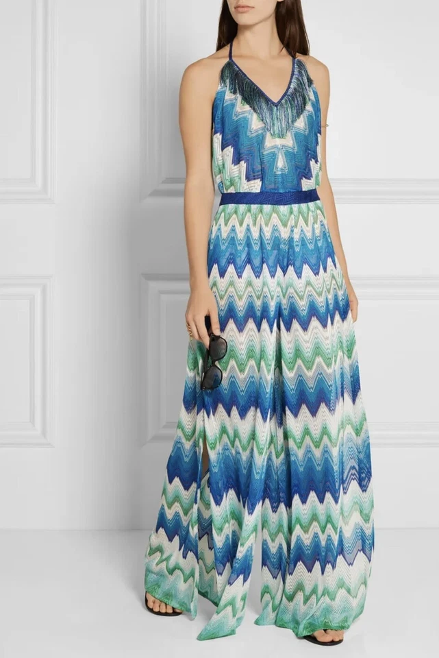 Missoni Mare Mono Zig Zag Estampado Halter Encubrimiento Pantalón Azul Vestid... - Imagen 1 de 4