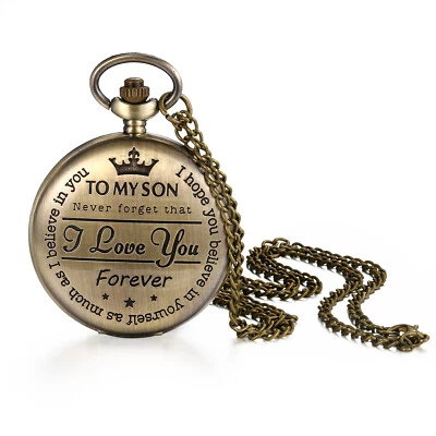 Bronze "To My Son I Love You Forever" Quartz Pocket Watch Necklace For Mens Boys - Image 1 of 4