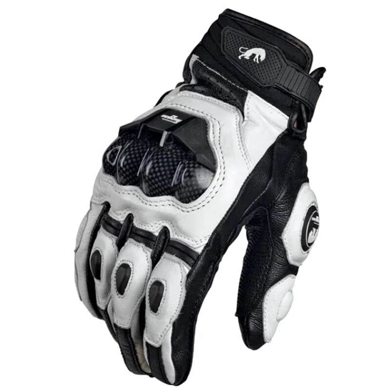 Guantes de Motocicleta Negro Carreras Cuero Genuino Moto Blanco Carretera Guante de Montar Foto 1 de 4