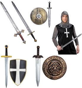 Ritter Schwert & Schild Set Kinder Erwachsene Mittelalter Waffen Kostüm Requisite Ritter - Bild 1 von 8