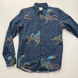 PAUL SMITH Langarm geknöpftes Leinen-Baumwolle Oktopus Hemd Herren Small Tailored - Bild 1 von 13