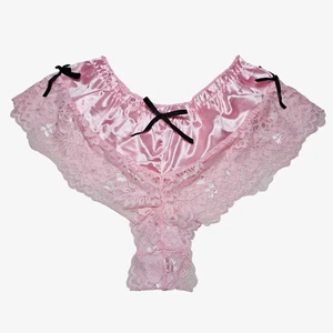 Glossy Pink Satin Panty Sissy Nylon Lace Tap Short Lounge Wear Size 7 Hip 37-40" - Picture 1 of 18