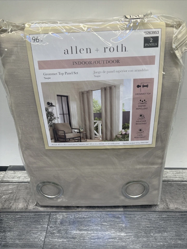 Allen Roth 40" " Grommet Top Curtain TAUPE Panel Set (2 Panels) #5263953