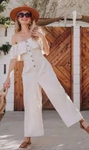 Off The Shoulder Jumpsuit, Size 6 Top Shop Off-White Linen! New - Picture 1 of 9