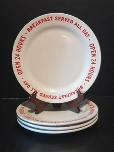 Set of 4 Kate Spade Lenox "Breakfast Served All Day" 8.75" Red & White Plates - Picture 1 of 3