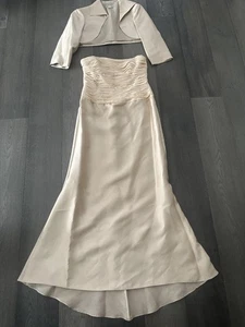 Abito Teri Jon donna 16 beige senza spalline seta perline abito bolero giacca formale - Foto 1 di 23