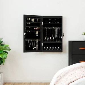 vidaXL Espejo con joyero y luces LED para pared negro - Imagen 1 de 10
