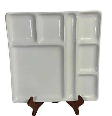 Crate & Barrel Square White Fondue Sushi Plate Dish 9” Lot Set Of 3 EUC - Image 1 of 3