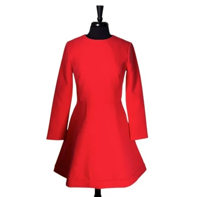 Tuckernuck Women’s Dress S Red Elodie A Line Long Sleeve Mini V Neck Classic NWT - Image 1 of 4
