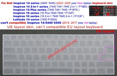 US Keyboard Skin For Dell Inspiron5440 5445 7440 7441 7445 P187G 7640 7645 P132F - Image 1 of 4