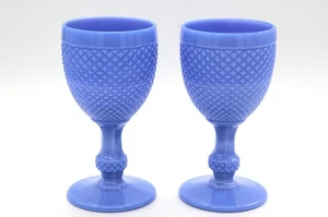 Vintage Casa Pupo of London Diamond Blue Hobnail Milk Glass Goblets 1970 - Picture 1 of 11