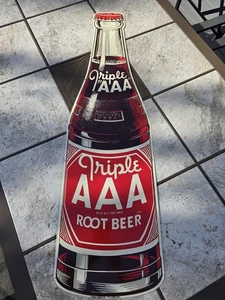 Vintage 1950'S Die Cut Metal Triple AAA Root Beer Bottle Sign - Excellent !! - Picture 1 of 11