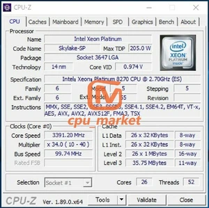 Intel Xeon Platinum 8270 QS QPJV 2.7GHz 26C LGA3647 205W 2rd Generation CPU - Picture 1 of 2