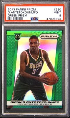 2013 PANINI PRIZM GREEN PRIZM #290 GIANNIS ANTETOKOUNMPO ROOKIE RC PSA 9 - Image 1 of 2