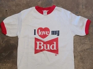Vintage 1970s I Love My Bud Budweiser Ringer T-Shirt Shirt USA Small Weed 420 - Picture 1 of 4