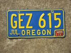 1972 Oregon License Plate GEZ 615 Blue Yellow Ford Chevy Chevrolet Dodge OR
