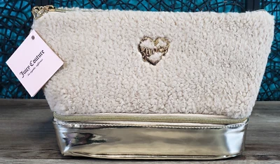 Bolso de Cosméticos de Viaje Juicy Couture Beige Peludo Superior Cremallera Alrededor Inferior Nuevo con Etiquetas Foto 1 de 4