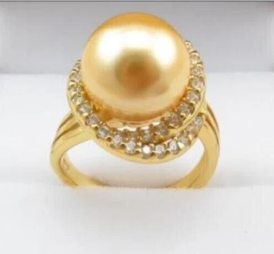 ANILLO AJUSTABLE AMARILLO PERLA ORO GENUINO MAR SUR NATURAL 11-12 MM TALLA 8# h Foto 1 de 4