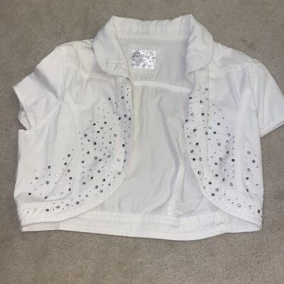 JUSTICE SIZE 20 GIRLS WHITE DENIM CARDIGAN WITH GEMS  - Image 1 of 4