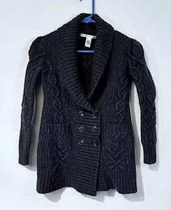 Diane von Furstenberg Cardigan Jacke Damen M schwarz Wolle Zopfmuster Knopfleiste - Bild 1 von 15