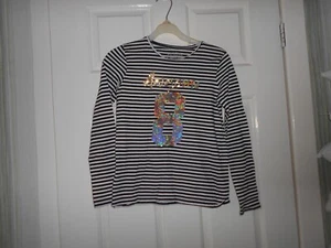 Q102: F&F striped long sleeve tee shirt, age 10-11yrs, Awesome sequin design - Picture 1 of 2