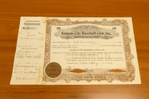 Kansas City Blues Baseball Stock Certificate 1936 Sale of Tris Speaker Shares - Picture 1 of 5
