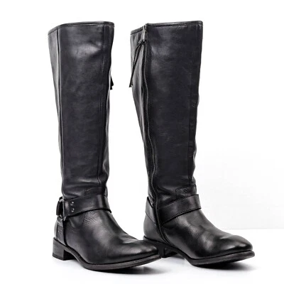 Botas altas ecuestres Diba para mujer Y2K vintage de cuero negro con cremallera talla 6,5 Foto 1 de 4