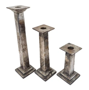 Pottery Barn Candle Stick Holders Set of 3 Vintage Silver-plate Patina 12, 9 & 6 - Picture 1 of 8