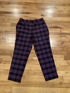 $99 Talbots High-Waisted Hampshire Ankle Red Plaid Holiday Womens 14 Pants 34x29 - Picture 1 of 12