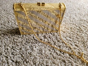 Vintage Gold Chain Metallic Mirror Purse Handbag Clutch Retro Evening  - Picture 1 of 8