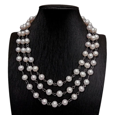 Collar de perlas de 18,5" collar de cadena rosario de perlas blancas para mujer joyería de boda Foto 1 de 4