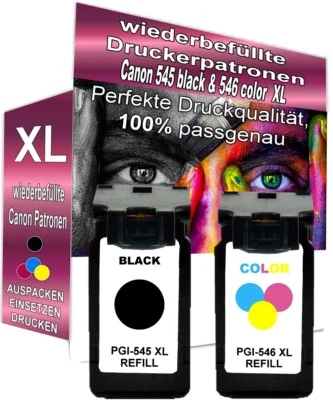 2 Refill Druckerpatronen zu Canon PG-545 CL-546 XL black farbe f. Pixma - Bild 1 von 4