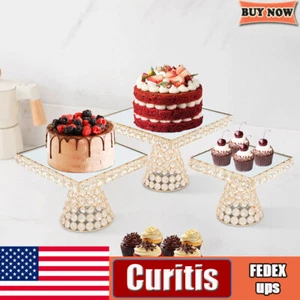 3 Pcs Gold Cupcakes Plate Wedding Party Pastry Tray Kits Cookies Cakes Stand Set - Picture 1 of 15