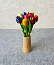 Wooden tulips with vase, set of 9 tulips and wood cone shape vase, 7.8'' flower