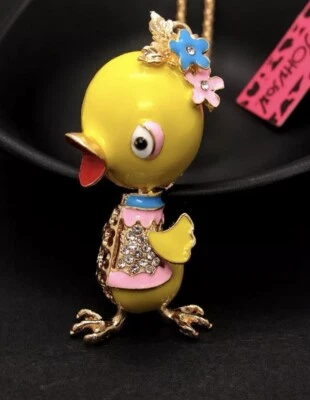 Collar de cadena colgante de pato de cristal esmaltado amarillo Betsey Johnson nuevo con etiquetas Foto 1 de 4