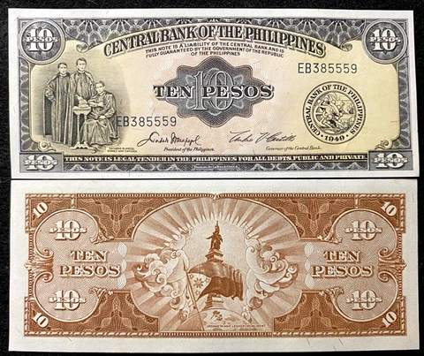 Philippines 10 Pesos 1949 Banknote World Paper Money UNC Currency Bill Note Cover